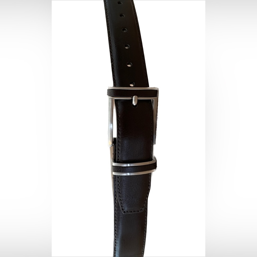 Brown Leather Belt with Silver & Brown Buckle